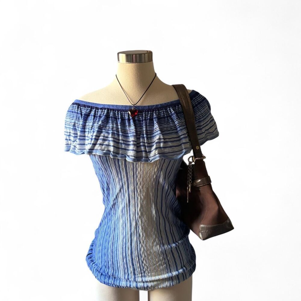White-house-black-market Women's Blue and White Blouse